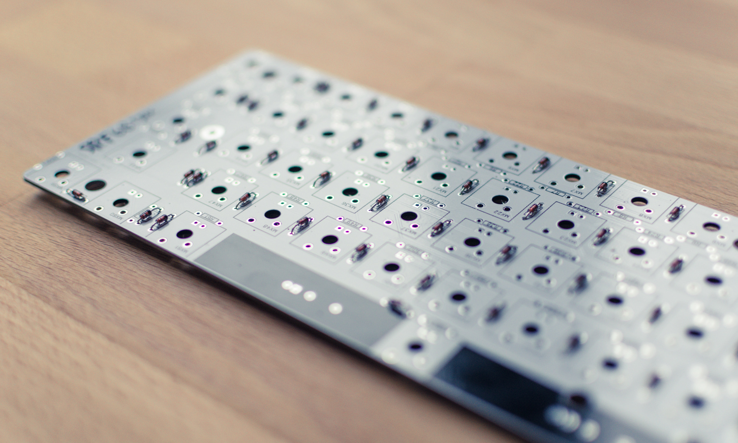 Close-Up printed circuit board (PCB) with N1 4148 diodes for mechanical keyboard