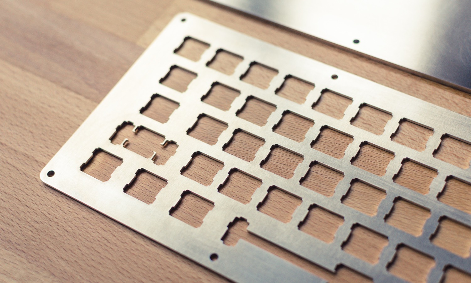 Polished Aluminium cover and bottom plates for 68Keys.io mechanical keyboard (Details, Close-Up)